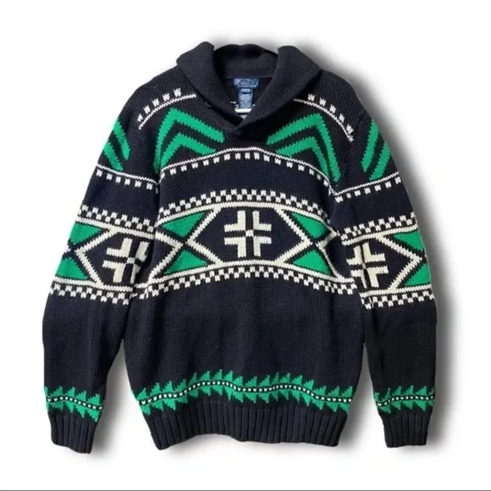Polo Ralph Lauren Unisex Multi Geometric Shawl Collar Apres Ski Sweater - Picture 7 of 16